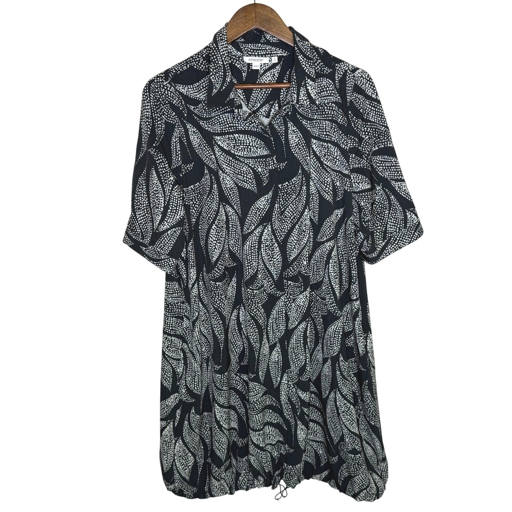 Chicos Button Down Tunic Dress Bungee Hem Size 2/Large 570347893 - Picture 3 of 10